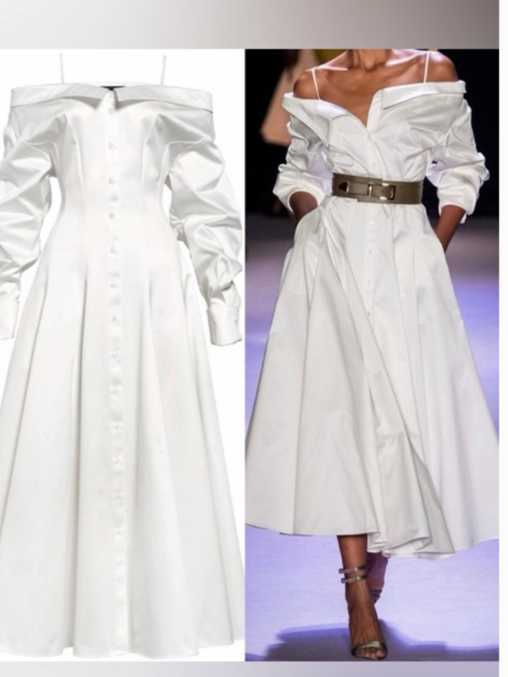 NWT Brandon Maxwell Off-Shoulder White Sz 6 Long Sleeve Cotton Midi Shirtdress - Picture 5 of 9